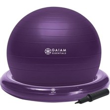 Gaiam Essentials Balance Ball & Base Kit, 65 cm Yoga Topu Sandalyesi, Evde Veya Ofiste Çalışma Masası Için Şişirilebilir Halka Ayaklı Jimnastik Topu, Hava Pompası Dahil