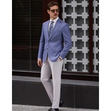 HC MEN CLASSIC Erkek Casual Ceket Modern Fit Mavi Çizgili Mono Yaka