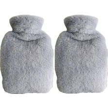 Sıcak Su Torbası 2 Adet,yan Cepli Gri Peluş Termofor 27X17X2CM 750ML