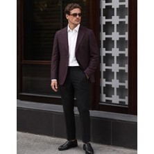 HC MEN CLASSIC Erkek Keten Casual Ceket Modern Fit Bordo Sivri Yaka
