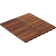 Ez-Floor Birbirine Geçen Zemin Döşeme Fayansları Masif Teak Ağacı Yağlı Kaplama (10'lu Set), Uzun 9 Çıta