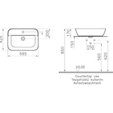 Geo 7426B003-0001 Dikdörtgen Çanak Lavabo, 60 Cm, Beyaz