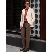 HC MEN CLASSIC Erkek Keten Casual Ceket Modern Fit Bej Sivri Yaka