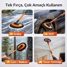 Ayarlanabilir Teleskopik Mikrofiber Araç Yıkama Fırçası+Yedek Bez Kuru Islak Oto Yıkama Fırçası