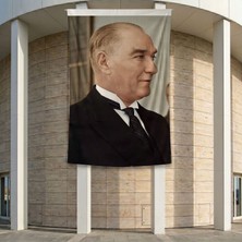 Gazi Mustafa Kemal Atatürk Yan Portre Poster Bayrak Premium Raşel Kumaş ATA58 2X3M