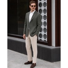 HC MEN CLASSIC Erkek Keten Casual Ceket Modern Fit Yeşil Sivri Yaka