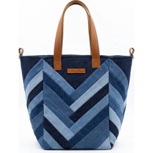 Kadın El Yapımı Patchwork Denim Omuz Çantası - Özel Tasarım Kot Tote Bag