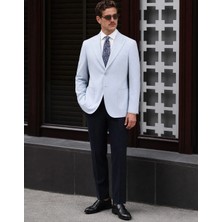 HC MEN CLASSIC Erkek Casual Ceket Modern Fit Mavi Balıksırtı Desenli