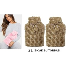 Sıcak Su Torbası 2 Adet,ponponlu Termofor Peluş Bej 28X17CM 750ML