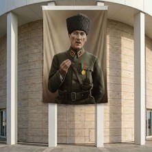 Askeri Üniformalı Mustafa K. Atatürk Poster Bayrak Premium Raşel Kumaş ATA84 2X3M