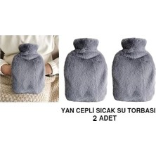 Iki Adet Sıcak Su Torbası Yan Cepli Gri Peluş Termofor 27X17X2CM 1 Litre