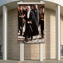 Siyah Takım Elbiseli Atatürk Poster Bayrak Premium Raşel Kumaş ATA21 2X3M