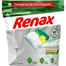 Renax Bulaşık Makinesi Kapsülü, 80'li Paket, Enzim ve Oksijen Bazlı Ağartıcı Içeren Formül, Citral ve Limon Kokulu