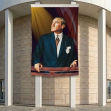 Atatürk ve Türk Bayrağı Poster Bayrak Premium Raşel Kumaş ATA13 2X3M
