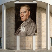 Mavi Gözlü Ulu Önder Mustafa Kemal Atatürk Poster Bayrak Premium Raşel Kumaş ATA56 2X3M