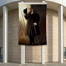 Bastonlu Atatürk Portresi Poster Bayrak Premium Raşel Kumaş ATA78 2X3M