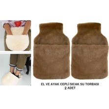 Sıcak Su Torbası 2 Adet,cepli Kahverengi Peluş Termofor 32,5X17,5CM 1500 ml