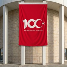 Kırmızı Türkiye Cumhuryetinin 100.YILI Poster Bayrak Premium Raşel Kumaş ATA53 2X3M