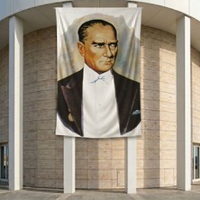 Sivil Takım Elbiseli Atatürk Poster Bayrak Premium Raşel Kumaş ATA23 2X3M