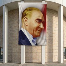 Yan Portre Atatürk Poster Bayrak Premium Raşel Kumaş ATA45 2X3M