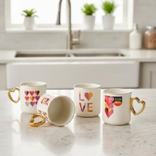Saplı Porselen Kalp Kupa - 400 ml Büyük Boy Lüks Tasarım - 4 Farklı Modelden Biri (Sürpriz/asorti) - Altın Yaldızlı Şık Hediyelik Mug