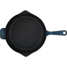 Premium Serisi - Döküm Izgara Tavası, Yuvarlak, 28 Cm, Yekpare Saplı,, Majolik Gri