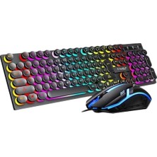 T-Wolf TF270 Rgb Mekanik Hisli Gaming Klavye Mouse Seti Punk Keycap Ingilizce
