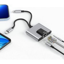 3 In 1 Arada iphone ile Uyumlu Lightning/type-C - Ethernet Adaptörü - Telefon/tablet Ethernet Lan Ağ Adaptörü, Adaptörü Tak ve Çalıştır ZR815