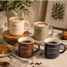 380 cc Porselen Kupa Bardak, Kahve Sözlüğü Tasarımlı Minimalist Kahve Fincanı (, Mocha, Coffee Veya Americano - Stok Durumuna Göre 1 Adet Gönderilir)
