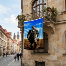 Punto Dizayn Atatürk Başak Tarlasında Yürürken Portre Poster Bayrak Premium Raşel Kumaş ATA60