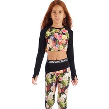 Colorinas Tori Uzun Kollu Kız Çocuk Sweatshirt Siyah Renk Baskılı Çiçek Deseniyle Şık
