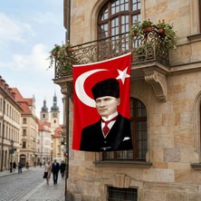 Punto Dizayn Ay Yıldız Kalpaklı Atatürk Portresi Poster Bayrak Premium Raşel Kumaş ATA43