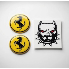 İşcan Motor Silikonlu Ferrari Logo Sarı (5x5 Cm) Ikili Damla Etiket Sticker + Pitbul Sticker Hediyeli