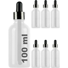 100 ml Metal Kapaklı Damlalık Dropper Şişesi Serum 100 cc Cam Şişe 6 Adet (Siyah Kapak, Şeffaf)