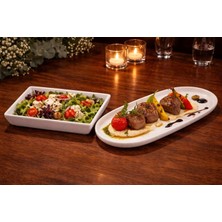 Beyaz Seramik Sunum Tabağı Seti 6'lı, Beyaz, Seramikleri, Modern Tasarım, 6 Parça, 3 Oval 3 Kare Tabak, Parlak Yüzey