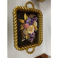 Lüks Dekoratif Plastik Tepsi Altın Çerçeve 38X28
