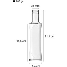 Kalın Cam Şişe Seti, 250 Ml, Yağdanlık Akıtıcılı Kapaklı, Yağlık ve Sirkelik, Kapüşonlu, 6 Adet, Yeniden Kullanılabilir (Şeffaf, Geolive (Kavisli))