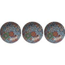 Metal Çerezlik Mandala Desen – Renkli Dekoratif Servis Kasesi, Yuvarlak Sunum Tabağı 3'lü Set (A)