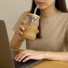 Kahve Bardağı Dayanıklı Ice Bardak Kahve Kokteyl Cam Sunum Bardağı Meşrubat Kapaklı Bardak 400ML (Tek, Adet, 1)