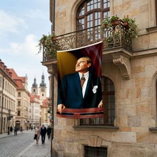 Punto Dizayn Atatürk ve Türk Bayrağı Poster Bayrak Premium Raşel Kumaş ATA13