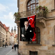 Punto Dizayn Atatürk ve Atatürk İmzalı Türk Bayrağı Poster Bayrak Premium Raşel Kumaş ATA51