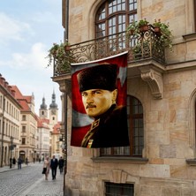 Punto Dizayn Mavi Gözlü Kalpaklı Gazi Mustafa Kemal Atatürk Ay Yıldız Poster Poster Bayrak Premium Raşel Kumaş ATA37