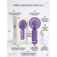 Fane Fan Taşınabilir Şarjlı El Fanı 3 Kademeli Sessiz ve Ergonamik El Vantilatörü