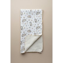 Babymet %100 Pamuk Bebek Battaniyesi 100X100 cm – Çift Taraflı Müslin Pike Tavşan Desen, Doğal