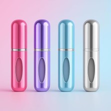 Mini Doldurulabilir Parfüm Şişesi – Taşınabilir Seyahat Boy Atomizer Cep Sprey Seti, Pompalı Dolum Kabı, Kompakt, Sızdırmaz ve Dayanıklı Tasarım (Modern, 4 Adet-Siyah, Gümüş, Lacivert, Lila)