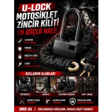Deanb 1.8M Motosiklet Zincir Kilidi U-Lock Çelik Güvenlik Kilidi Kesilmeye ve Delinmeye Dayanıklı
