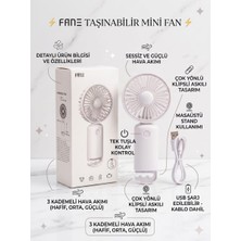 Fane Fan Taşınabilir Şarjlı El Fanı 3 Kademeli Sessiz ve Ergonamik El Vantilatörü