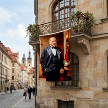 Punto Dizayn Mustafa Kemal Atatürk Takım Elbiseli Poster Bayrak Premium Raşel Kumaş ATA47