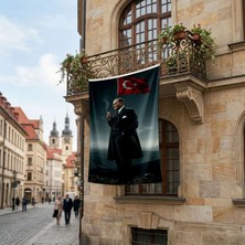 Punto Dizayn Mustafa Kemal Atatürk ve Türk Bayrağı Poster Bayrak Premium Raşel Kumaş ATA61