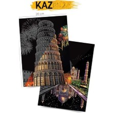 Kazboz Kazıma Sanatı Yapılar, Scratch Art Kağıdı, Ahşap Kalem Dahil, 20X28,5 Cm, Dünya Anıtları Temalı